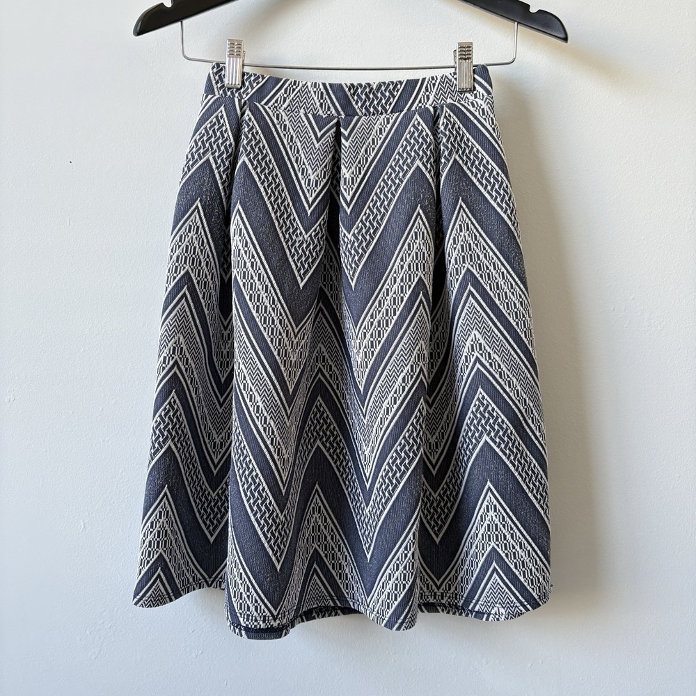 JOE B Chevron A-Line Skirt Women Small Blue White Geometric Y2K Cottagecore Boho - Picture 3 of 8